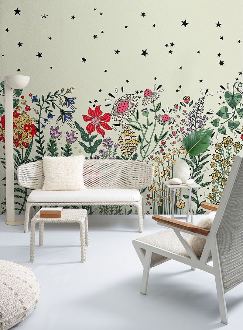 Painel-de-parede-canteiro-florido-verde-creme