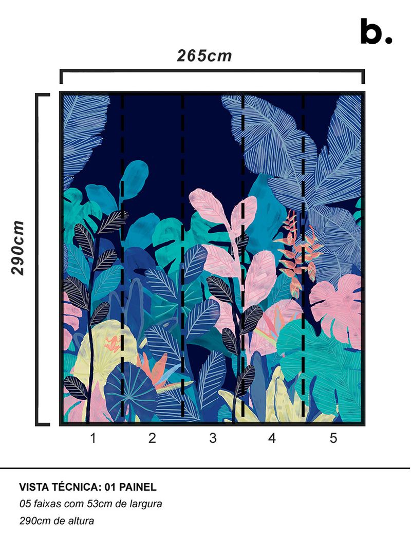 Painel-de-parede-floresta-tropical-azul-escuro-e-rosa