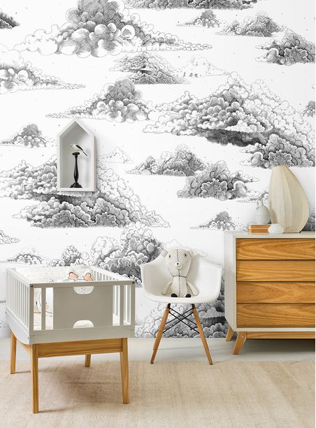 Painel de parede nuvens preto e branco