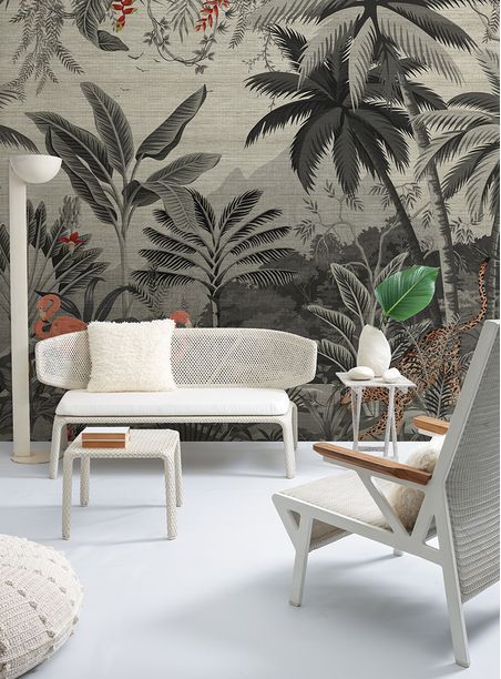 Painel de parede tropical aubusson black and white