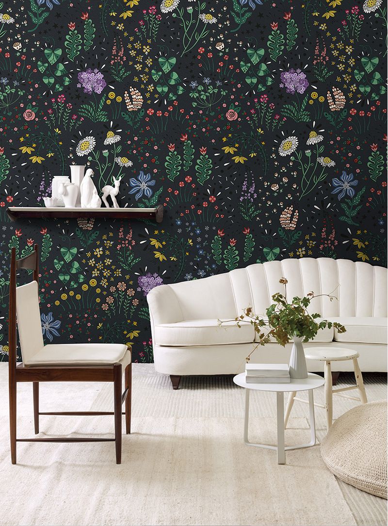 Papel-de-parede-floral-pop-azul-noite