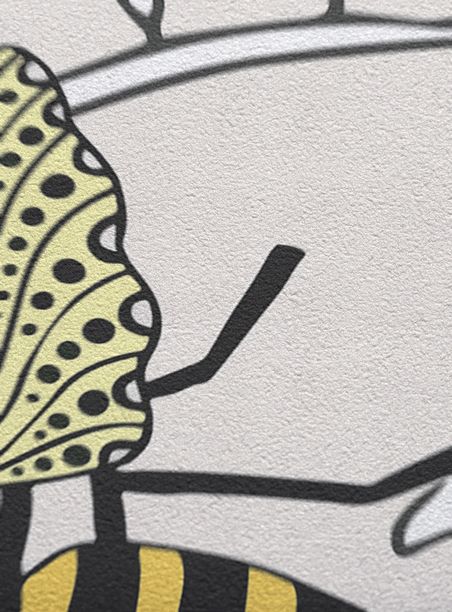 Papel de parede insetos e folhas fundo bege