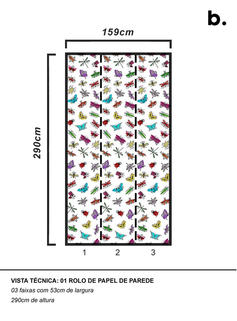 Papel-de-parede-insetos-coloridos-fundo-branco