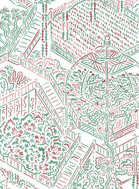 Papel de parede jardim botânico branco verde