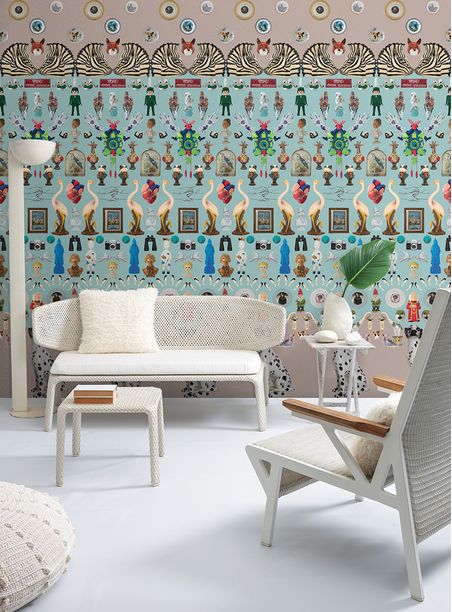 Papel de parede memórias azul e rosa