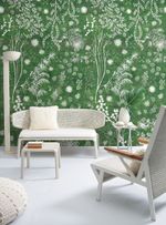 Papel-de-parede-plantas-e-estrelas-fundo-verde