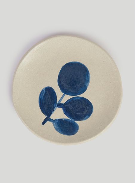 Prato cerâmica sobremesa iv branco e azul