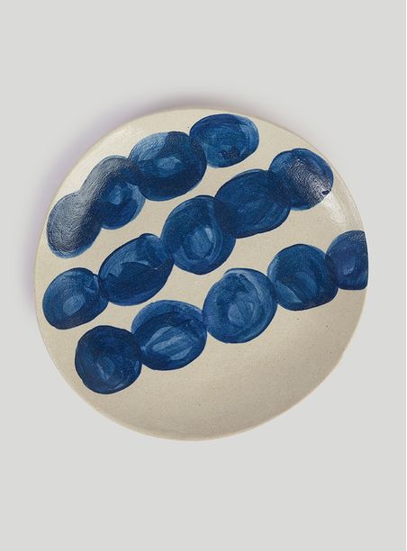 Prato cerâmica sobremesa i branco e azul