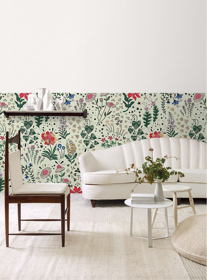 Papel-de-parede-floral-pop-verde-creme