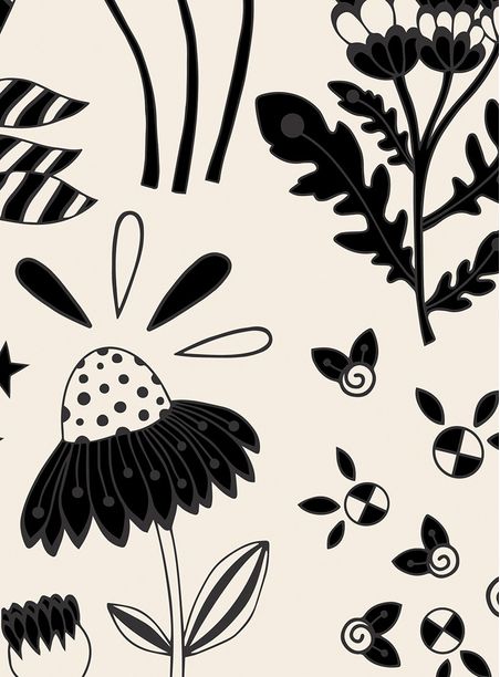 Papel de parede floral pop preto e branco