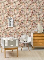 Papel-de-parede-classico-tropical-bege-e-escarlate