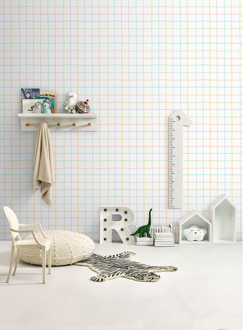 Papel de parede xadrez colorido I - Branco Casa