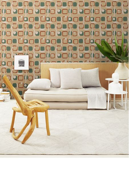 Papel de parede blocos modernistas bege e verde