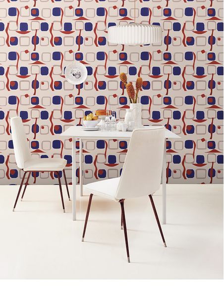 Papel de parede blocos modernistas azul e vermelho