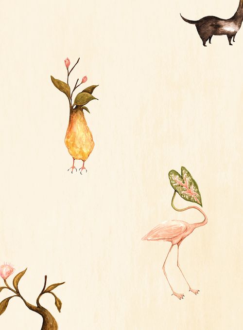 Papel de parede botânico fundo bege