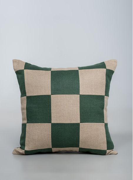 almofada patchwork verde e cinza