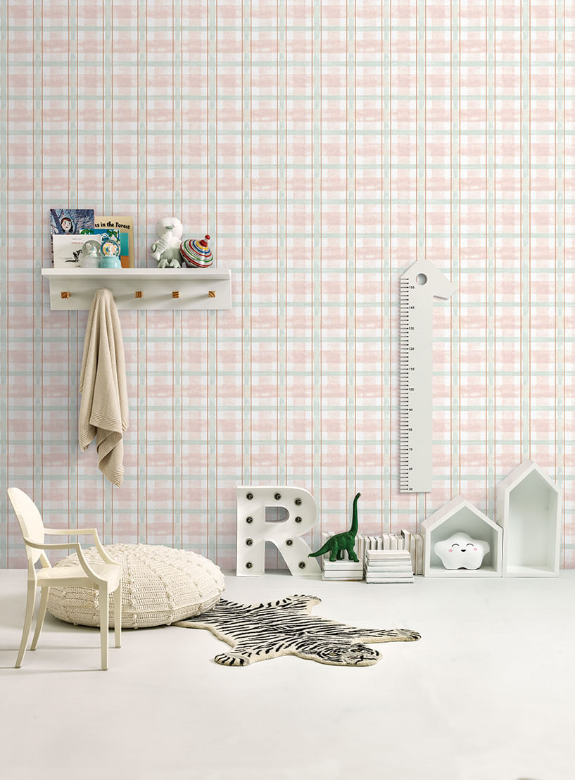 papel de parede xadrez ii rosa e verde - Branco Casa