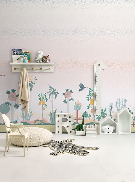 painel de parede paisagem brasileira animais bolinhas pastel