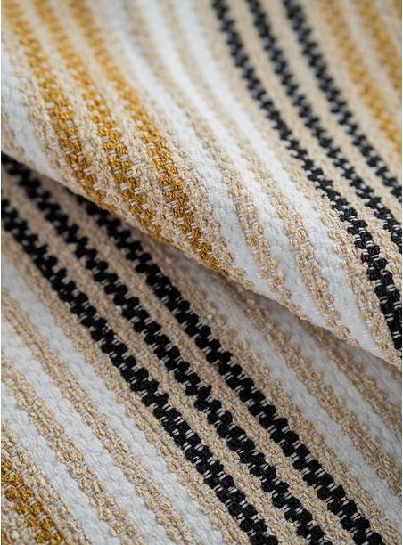 Tecido jacquard listrado serena branco, ocre e preto