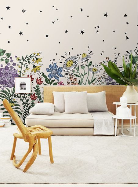 Painel de parede canteiro florido bege colorido