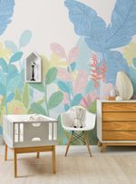 Painel-de-parede-floresta-tropical-azul-e-rosa