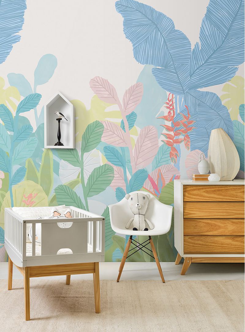 Painel-de-parede-floresta-tropical-azul-e-rosa