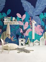 Painel-de-parede-floresta-tropical-azul-escuro-e-rosa