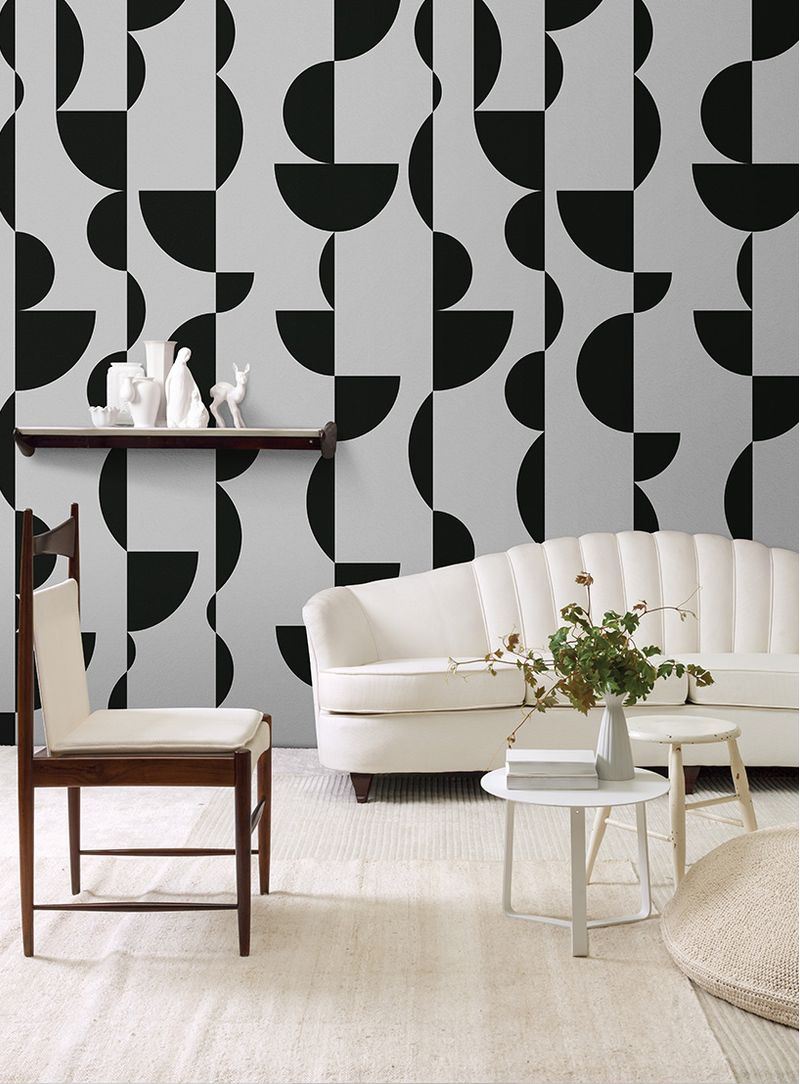 Papel-de-parede-esferas-preto-e-cinza