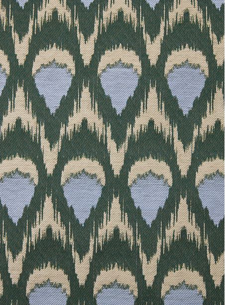 Tecido Jacquard Ráfia Penas Verde e Azul (Dublado)