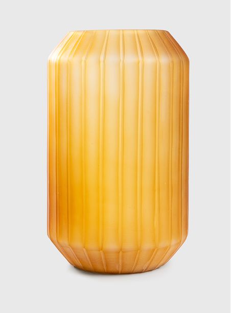 Vaso de vidro canelado mostarda