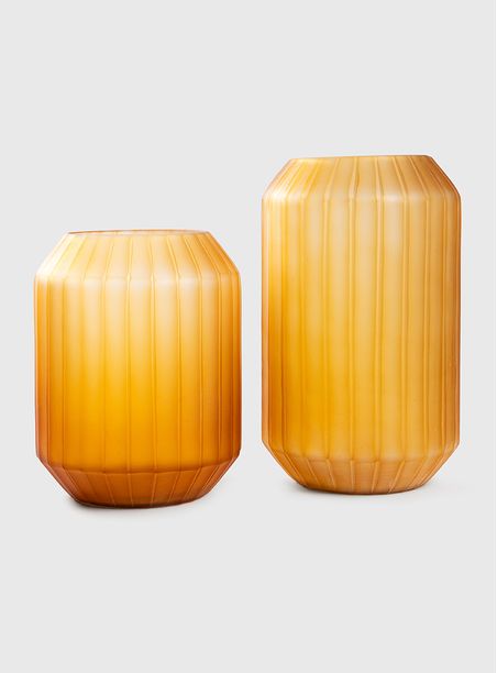 Vaso de vidro canelado mostarda