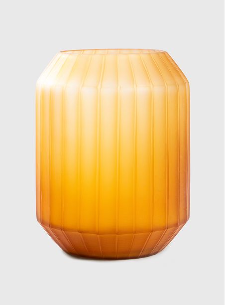 Vaso de vidro canelado mostarda