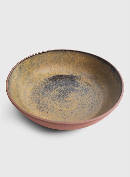 Tigela terracota cerâmica esmalte amarelo ferrugem