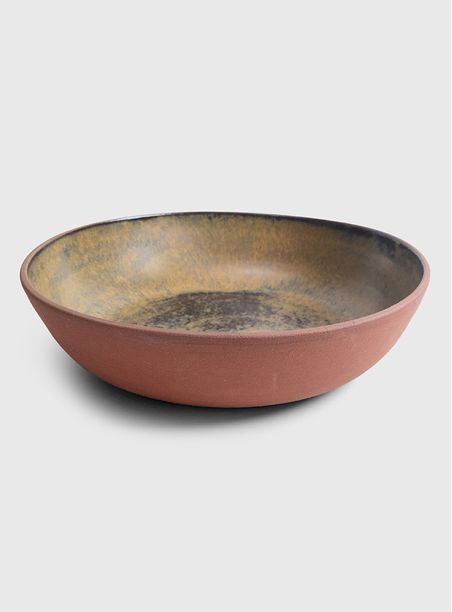 Tigela terracota cerâmica esmalte amarelo ferrugem