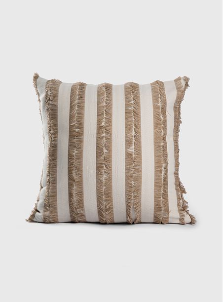 Almofada Jacquard Chevron Franjas Off White e Bege