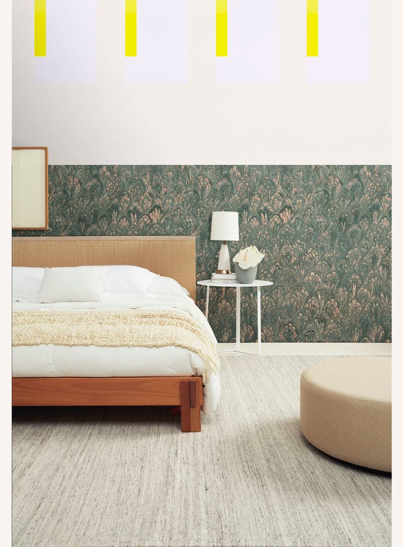 Papel-de-parede-classico-liquido-ii-verde-e-pessego