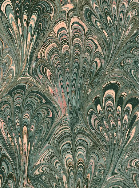 Papel de parede clássico líquido ii verde e pêssego