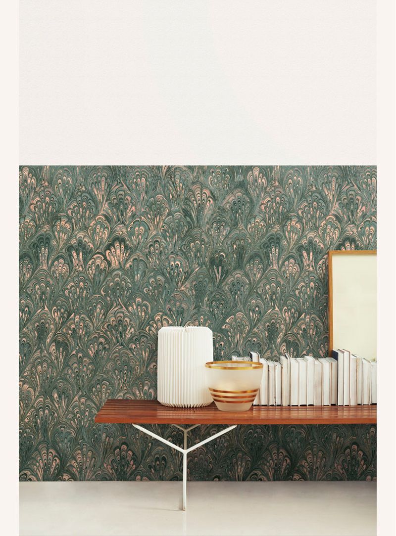 Papel-de-parede-classico-liquido-ii-verde-e-pessego