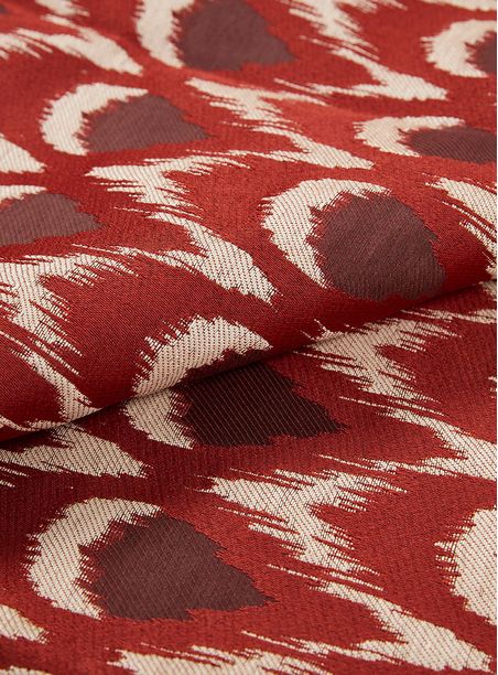 Tecido Jacquard Ráfia Penas Vermelho (Dublado)