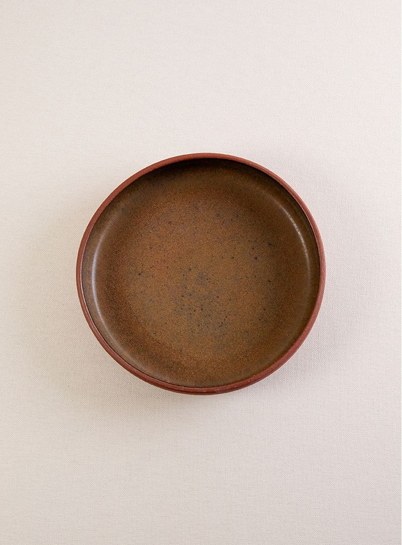 Prato-Fundo-terracota-ceramica-esmalte-amarelo-ferrugem