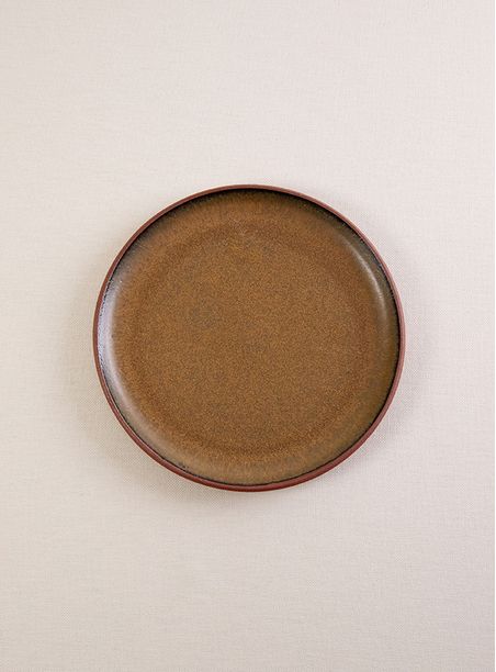 Prato Sobremesa Terracota cerâmica esmalte amarelo ferrugem