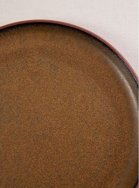 Prato Sobremesa Terracota cerâmica esmalte amarelo ferrugem