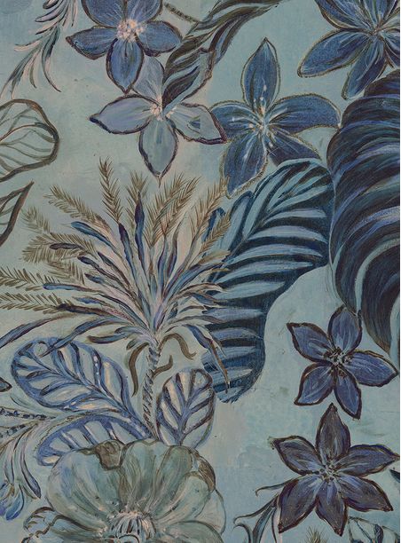 Papel de Parede Folhagens Tom Azul