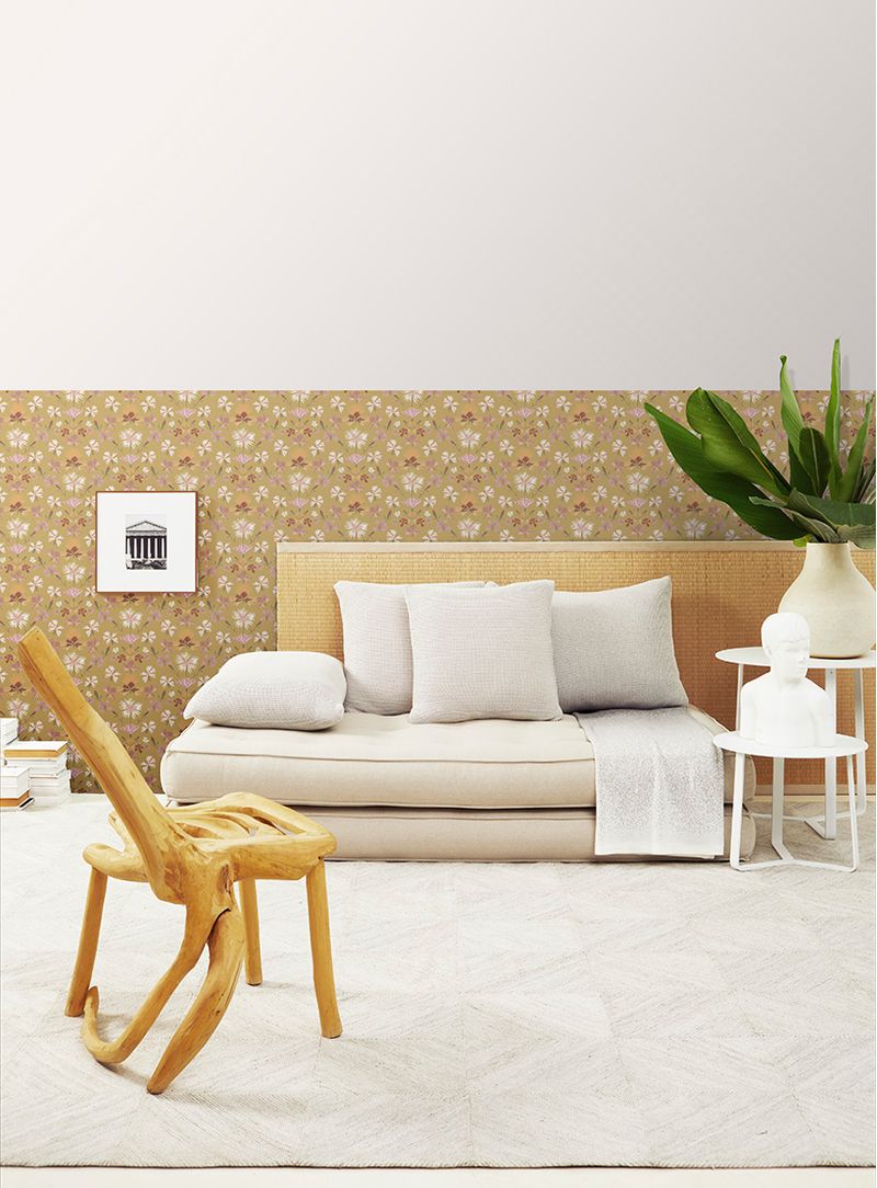 Papel-de-Parede-Hibisco-Ornamentado-Mostarda