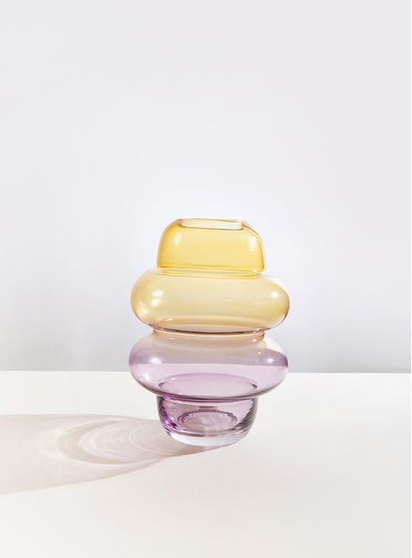 Vaso algodão doce amarelo e lilás