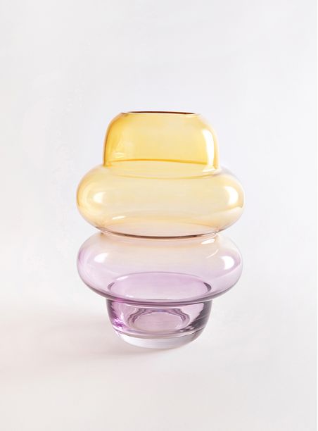 Vaso algodão doce amarelo e lilás