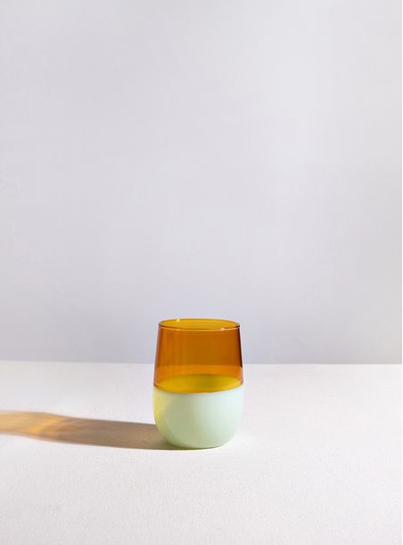 Copo Opalina bicolor laranja e verde água 122 ml