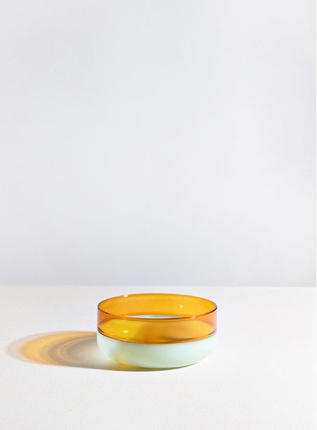 Tigela Opalina bicolor laranja e verde água