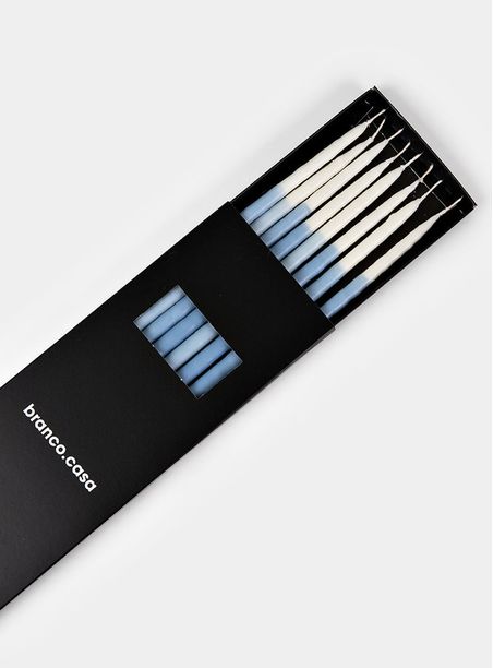 Kit 8 Velas Bicolor Azul Céu com 2 Castiçais