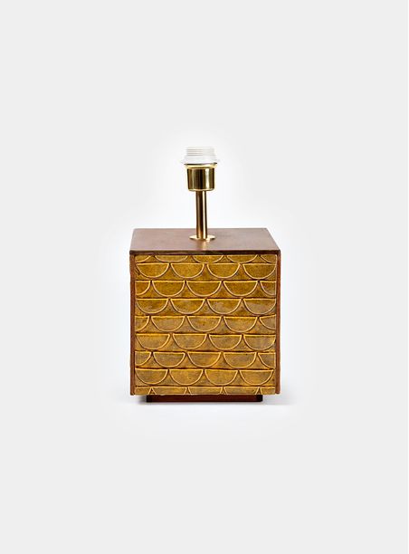 Abajur de Ipê e latão Azulejos ocre